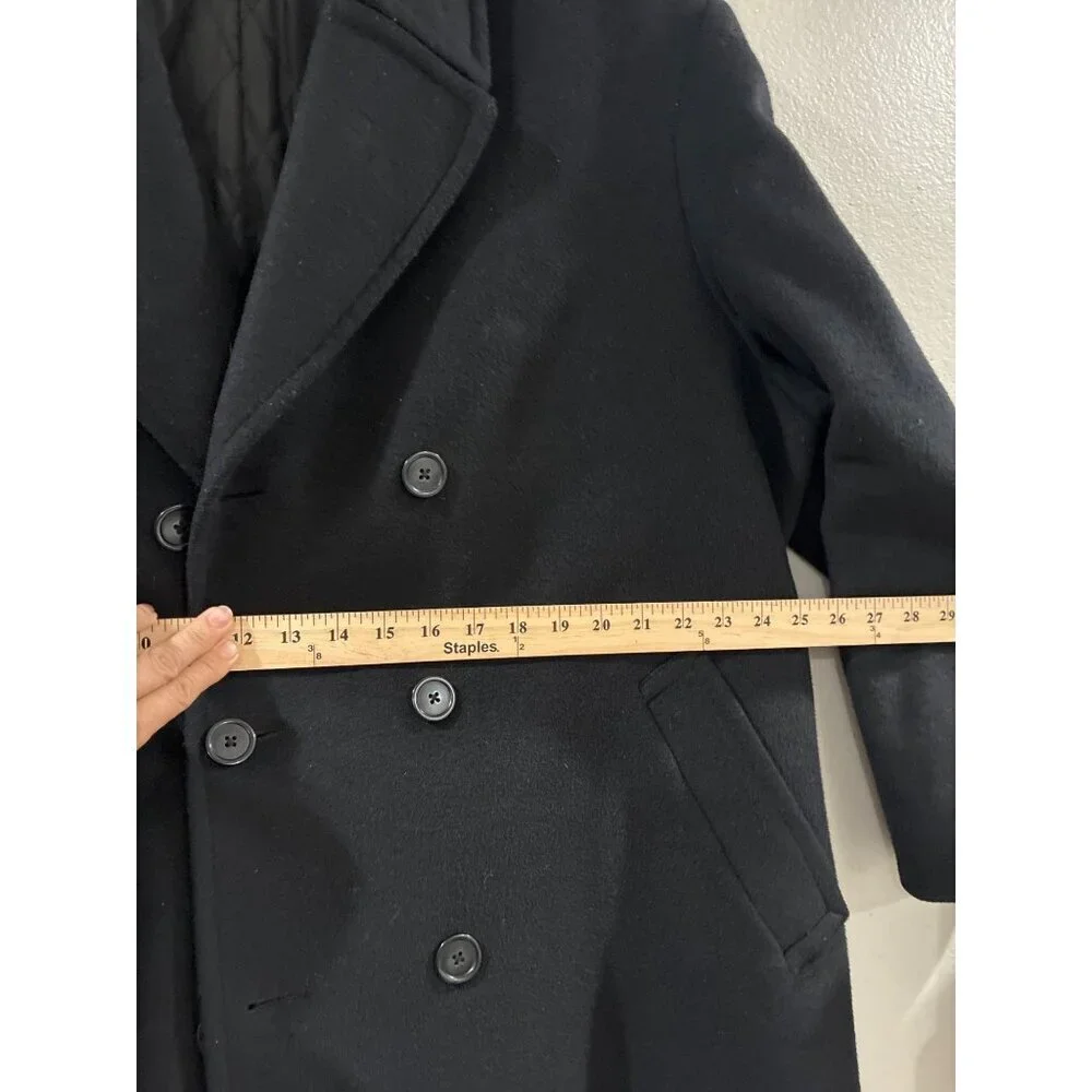 Polo Ralph Lauren Mens Black Wool Double-Breasted Coat size 46 L front pocket XL